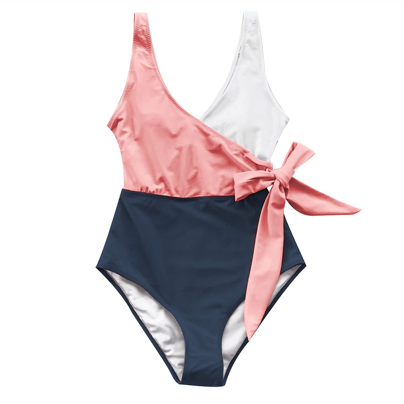 Homeilteds Cuello En V Encaje hacia Arriba Traje De Baño De Una Sola Pieza Sexy Pink Blanco Colorblock Mujeres Chicas Bañador Trajes De Baño Trajes De Baño Playa