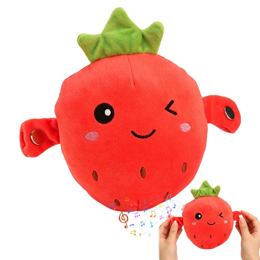Interactive Music Plush Toy, Stuffed Animal Music Piano Toy, Interactive Sensor Musics Doll, Body-Sensing Plush Toys with Piano and Fruit Metronome Sounds for Early Learning,Birthday Gift (Strawberry)