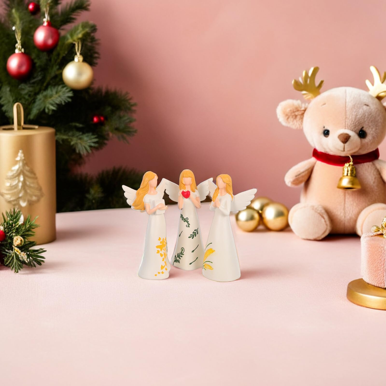 Toyvian 3 Piezas Figuras de Ángel Guardián Resina para Navidad Estatuas de Ángel Rezando Decoración Navideña para Mesa y Estantes Adornos Religiosos de Bendición