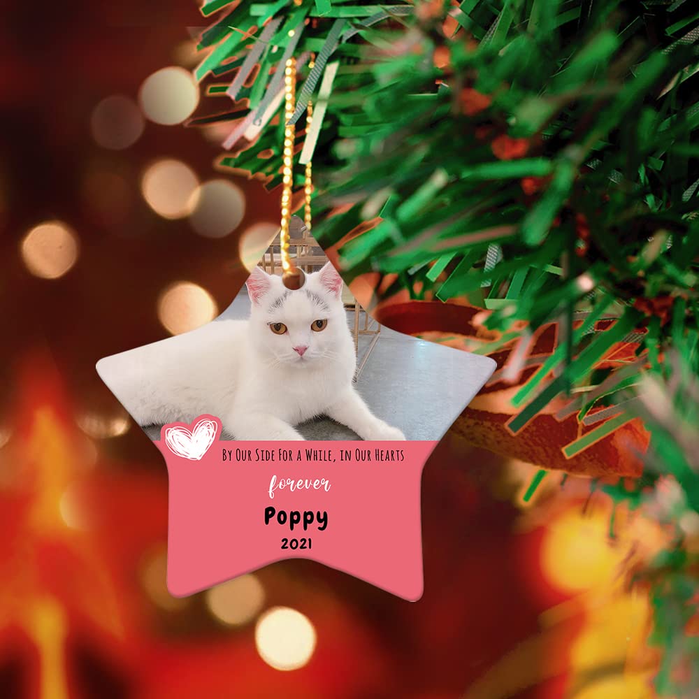 UTF4C Personalized Pet Memorial Ornament 2021 - by Our Side for a While, in Our Hearts Forever - Pet Loss Sympathy Gift - Cat Dog Memorial Gift - Ceramic Ornament Keepsake for Christmas Tree - Star