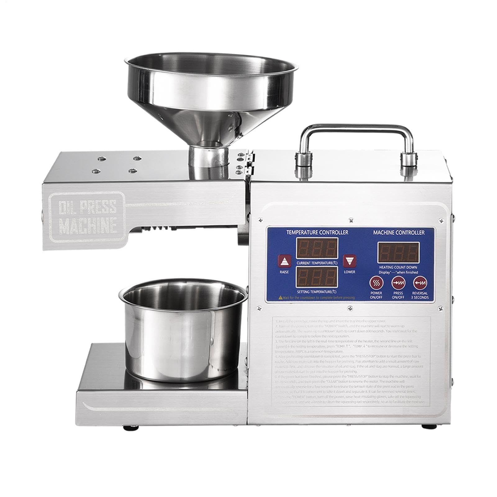 Oil Press Machine - Automatic Electric Oil Maker 820W | Digital Display Food Nuts Oil Pressing Tool, Temperature Control 122?-662?