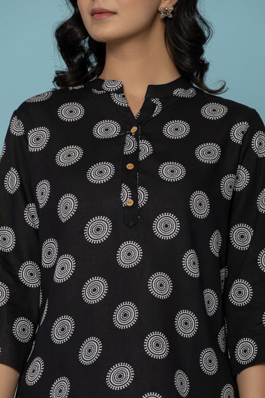 Image of Women's Cotton Printed Kurta Top | 3 /4 Sleeve Straight Kurti Casual Outings