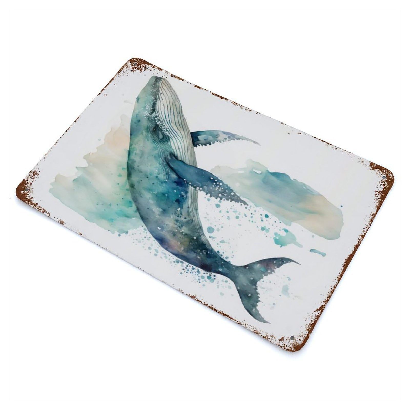Whale Watercolor Rusty Metal Tin Sign 11.8"x7.9", Industrial Home Decor for Garage, Pub Or Kitchen