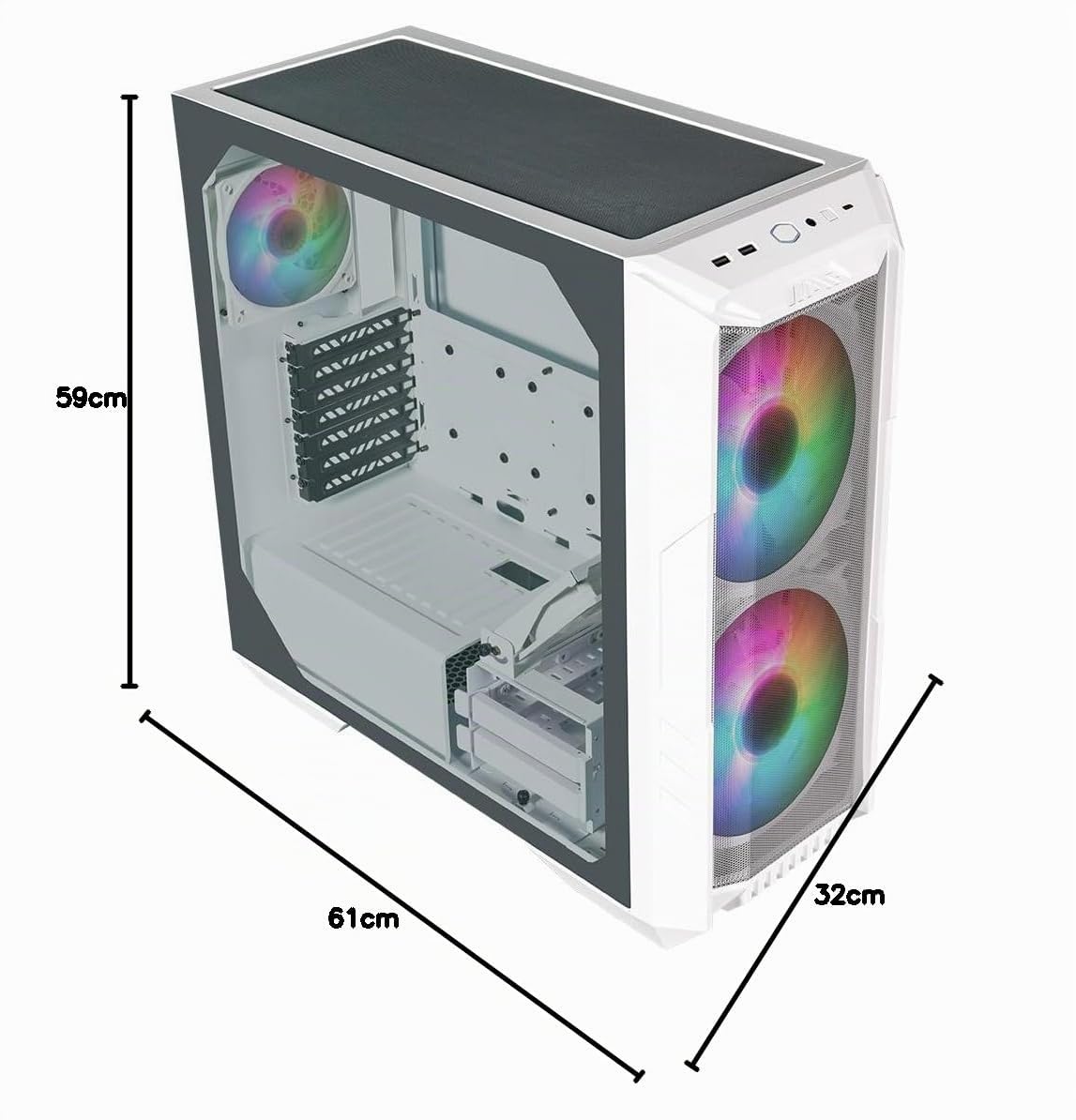Cooler Master HAF 500 weißes PC-Gehäuse – Midi-Tower mit 2 vorinstallierte 200mm ARGB-Lüfter, drehbarer 120mm GPU-Lüfter… – Ansicht 4