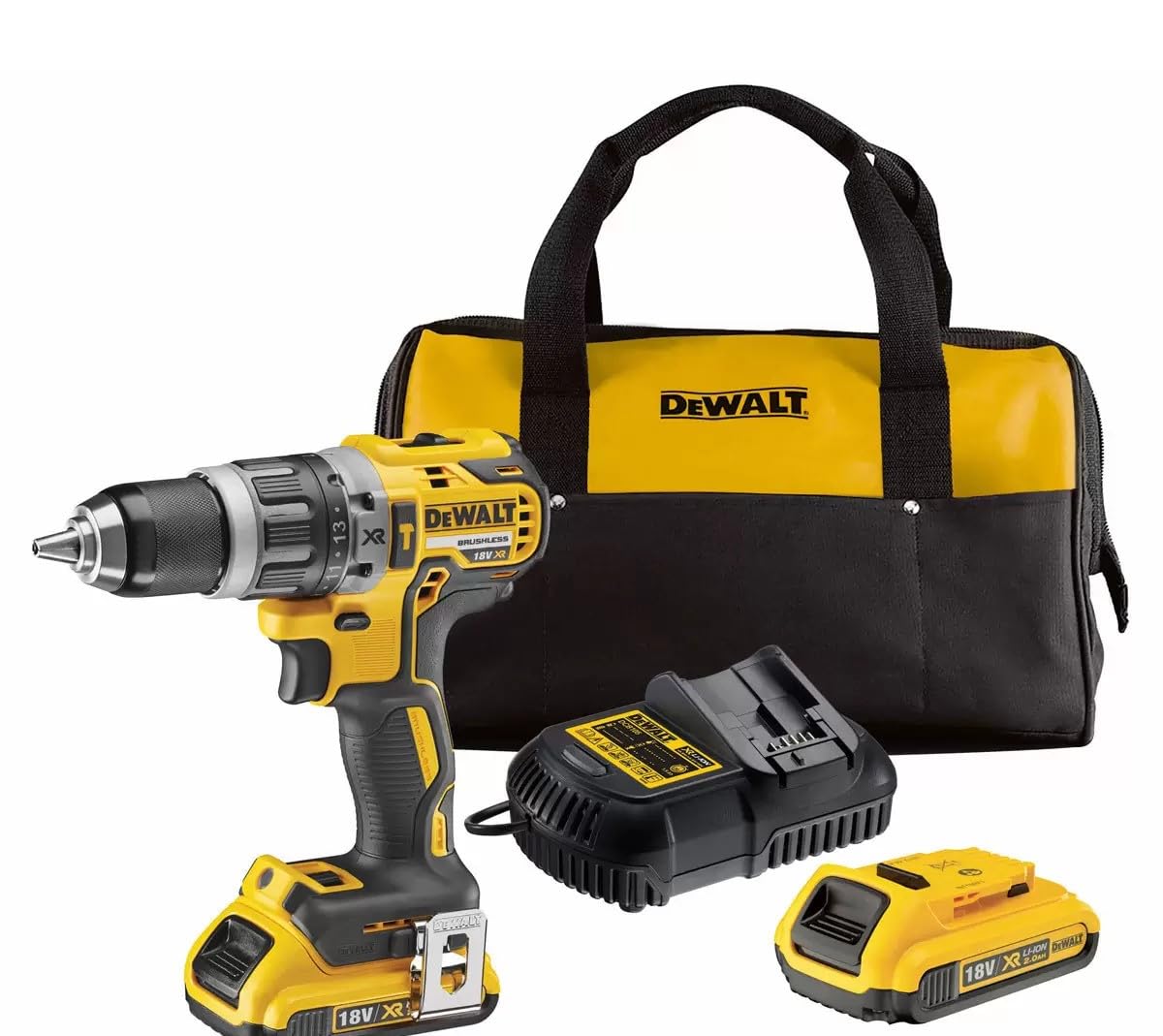 DEWALT Kit trapano avvitatore a percussione senza spazzole – include 2 batterie da 2 Ah con kit borsa e caricabatterie