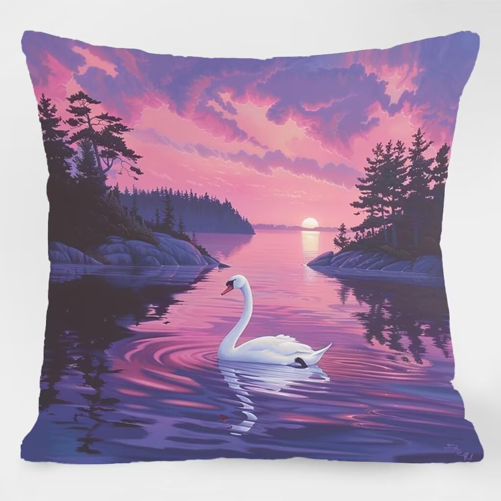 Poszewki na poduszki 66 x 66 cm, łabędź poduszki outdoorowe wodoodporne kwadratowe poszewki na poduszki 4 sztuki, letnie dwustronne poszewki na poduszki dekoracyjne do dekoracji domu ławka sofa