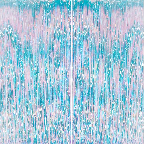 Image of DECOCKRAT 2 Pack Foil Fringe Backdrop - Iridescent Shiny Tinsel Curtains for Party Decoration /Photo Booth Props - 3.3x6.6 FT Metallic Foil Backdrop for Birthday, Wedding, Graduation, Christmas.