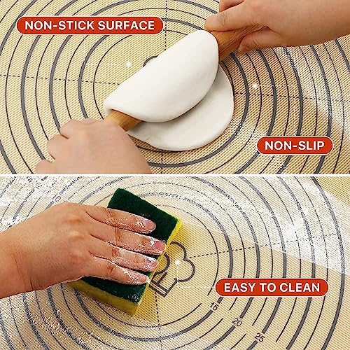 Image of Baking Mat, 26 inch x 16 inch Large Silicone Non-slip Baking Pastry Mat with Measurement, Non Stick Silicone Mats for Kitchen Counter, Fondant Mat, Counter Mat, Dough Rolling Mat, Oven Liner, Pie Crust Mat