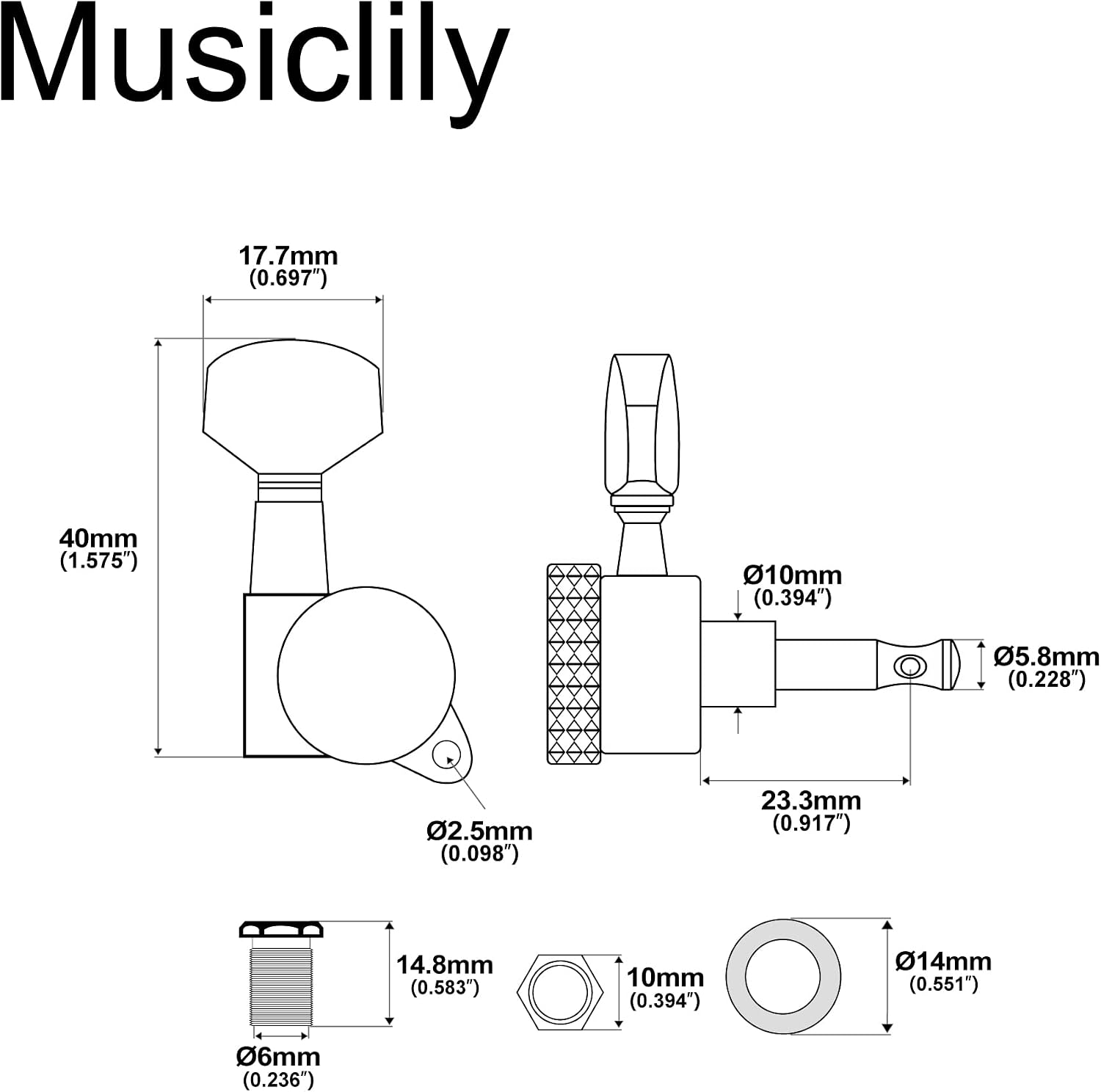Musiclily 6 Inline Guitar Locking Tuners 6R String Tuning Pegs Keys Machine Heads Set for Fender Stratocaster Telecaster Parts, Chrome