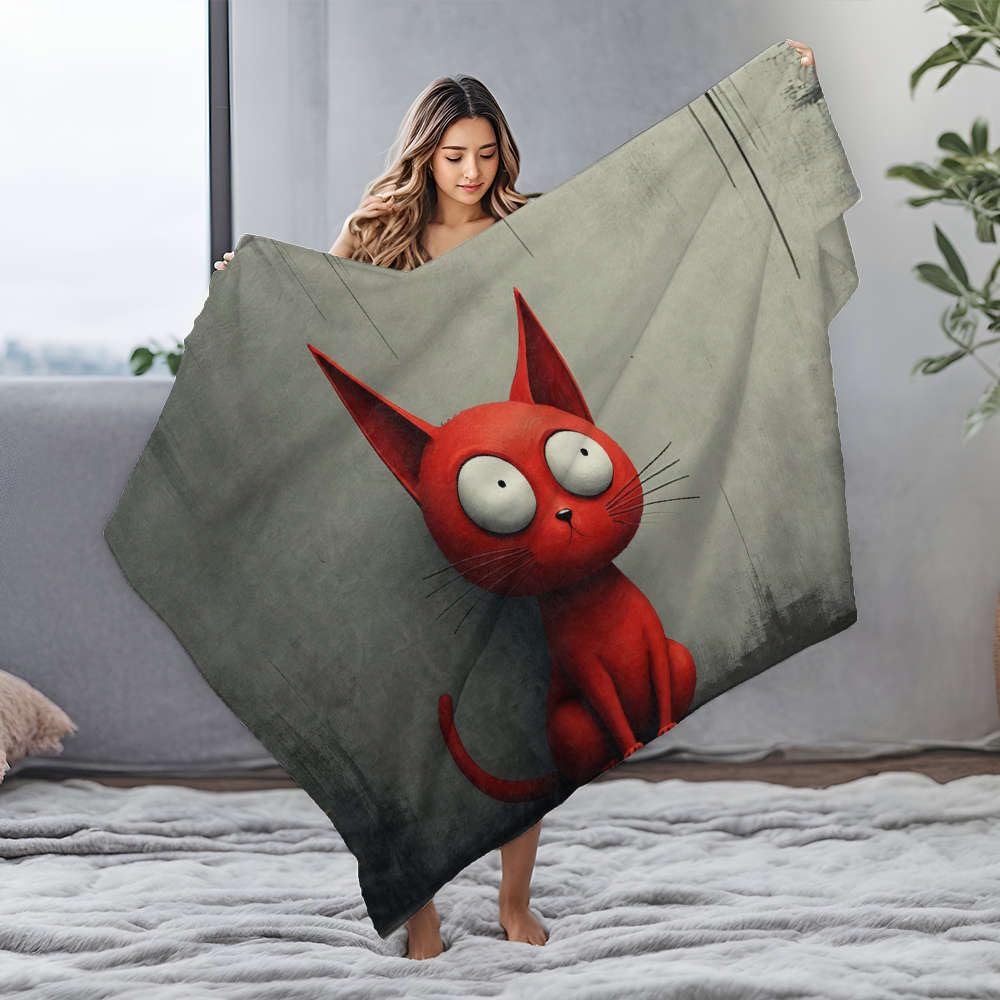 Koc dla szczeniaka czerwony kot z dużymi oczami siedzący na teksturowanej ścianie. koc flanelowy wygodny koc narzuta na łóżko w rozmiarze king size (150 x 200 cm)