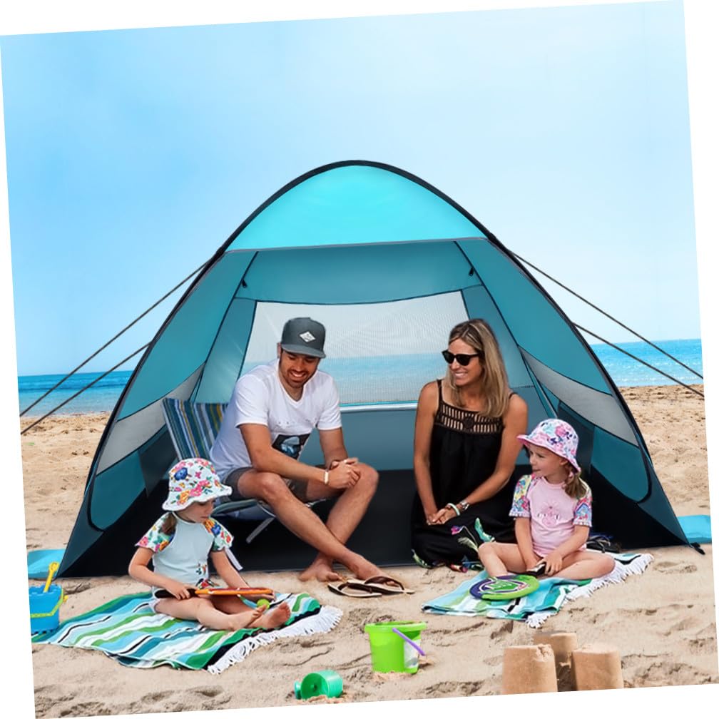 Milisten Pop-Up-Strandzelt Tragbarer Automatischer Sonnenschutz Zum Wandern Camping Und Für Den Urlaub Mit Lsf 50+ Schutz (Hellblau)