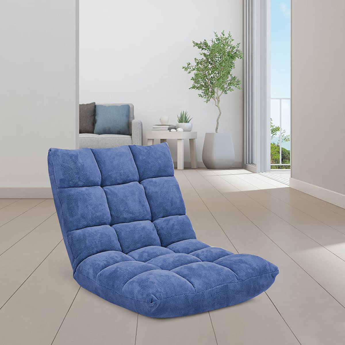 GOPLUS Bodenstuhl, Bodensofa mit Rückenlehne, Bodensessel mit Schlaffunktion, Floor Chair, Lazy Sofa, Meditationsstuhl für Wohnzimmer & Balkon (Blau)
