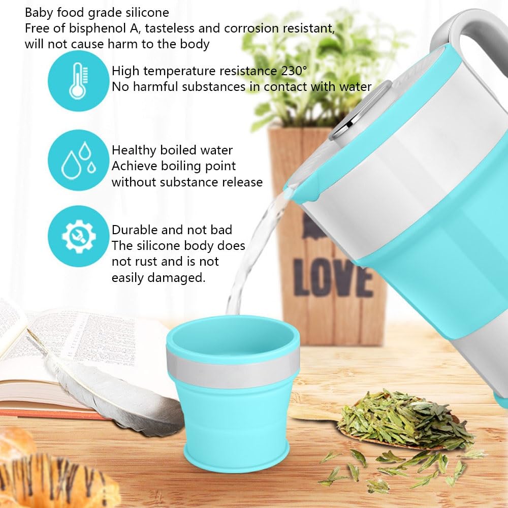 PAHION 0,6L Bouilloire De Voyage Électrique Pliable Batterie De Cuisine en Silicone De Qualité Alimentaire avec Gobelet Pliable Eau Bouillante Rapide pour Le Camping Et Les Voyages