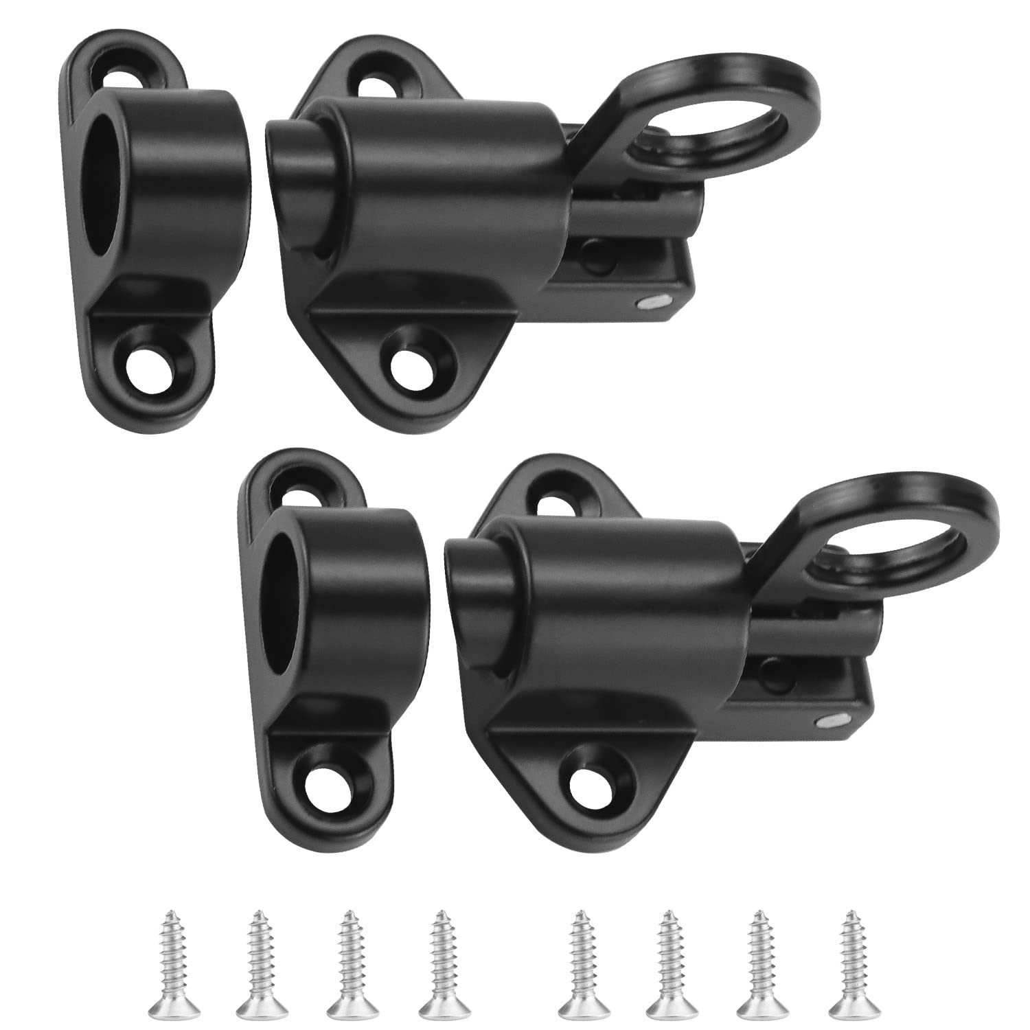 DELSEN Spring Door Bolts 2 Pcs Spring Loaded Latch Advanced Aluminum Alloy Barrel Bolt Lock with 8 Screws,Suitable for Fixing Windows,Wooden Door,Courtyard Doors