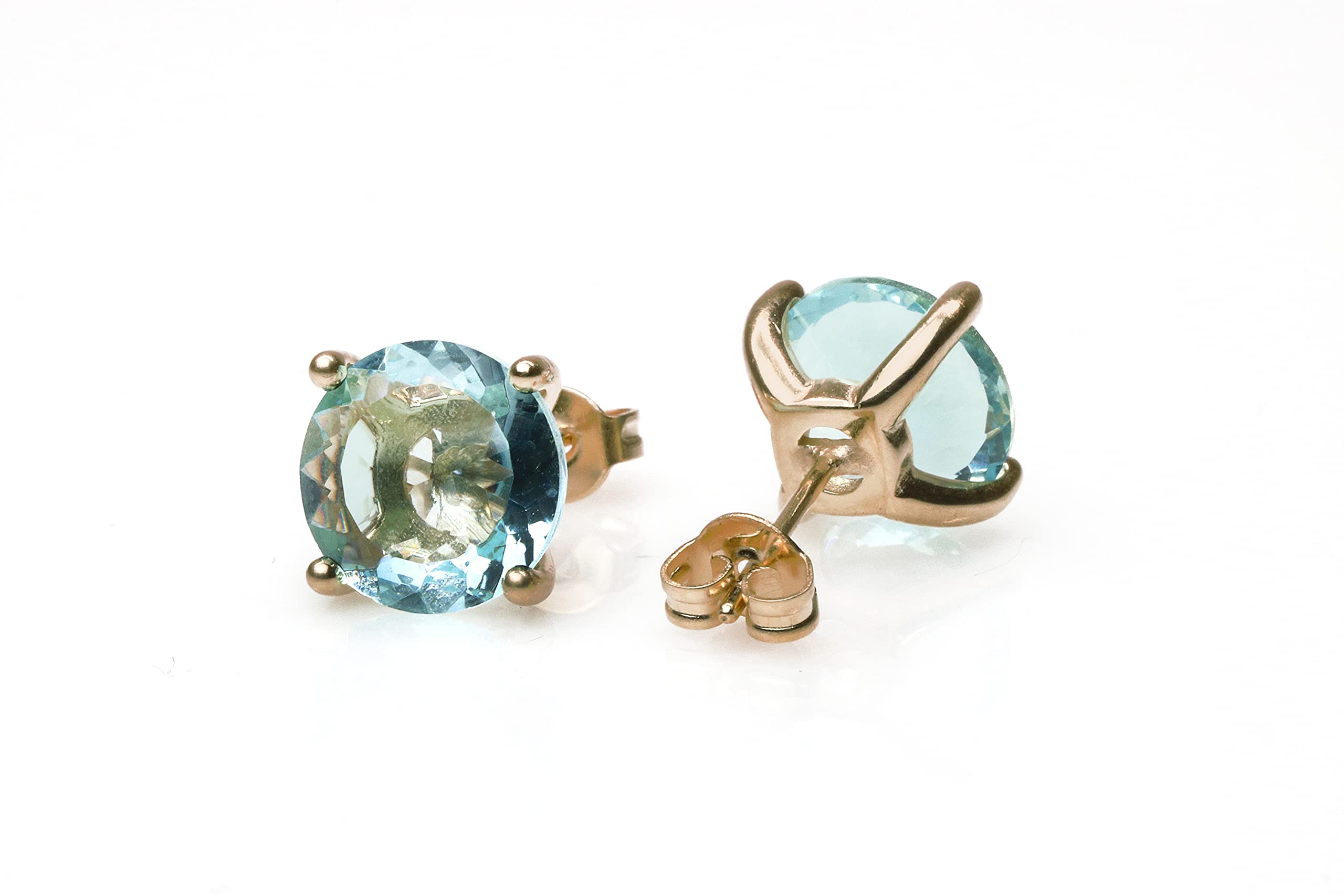 Boucles d'Oreilles Topaze Bleue Anemone - Clou d'Oreille Rond Pierre de Naissance, Mode, Boucles d'Oreilles Pierres Gemmes - Cadeaux pour Femmes - Bijoux Faits à la Main Personnalisables