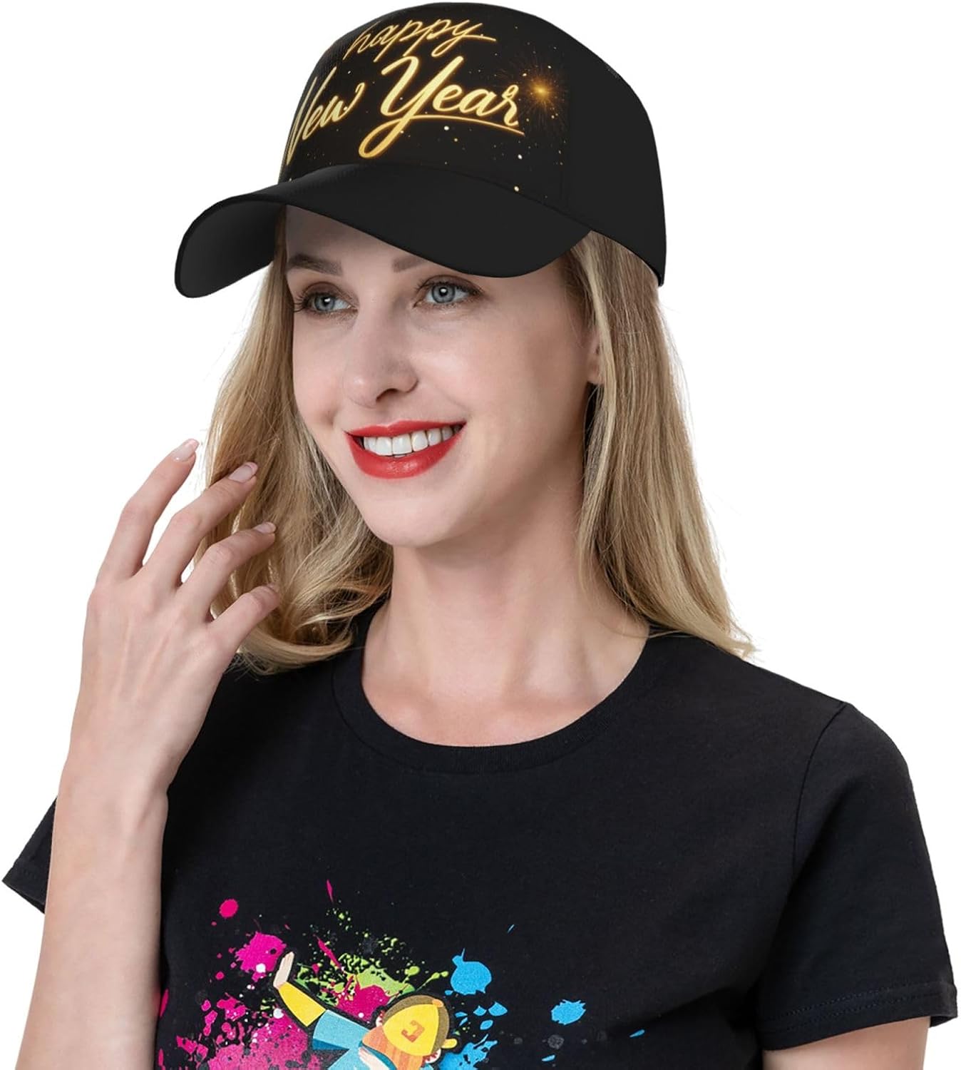 Happy New Year Baseball Cap Adjustable Snapback Baseball Hat Breathable Trucker Sport Hats for Women Men