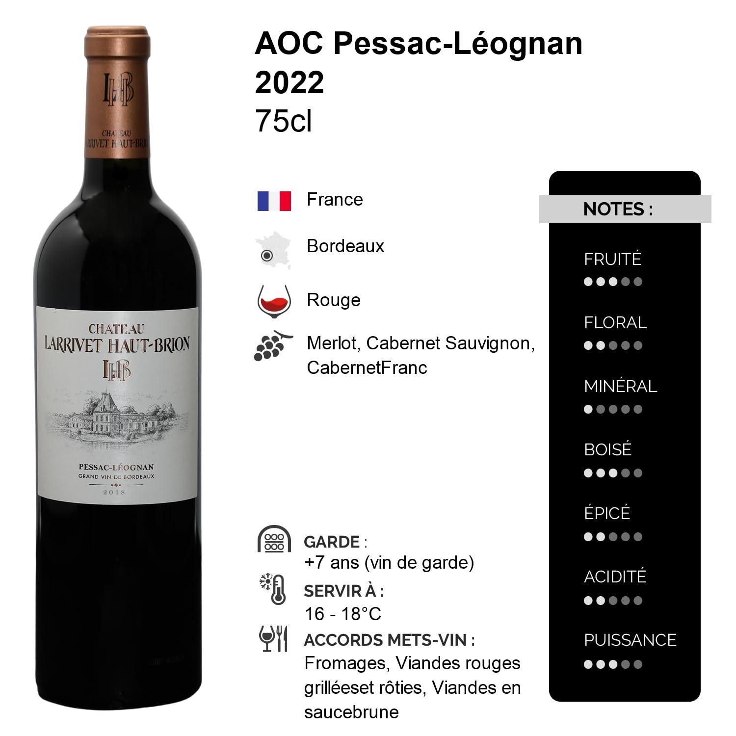 Château Larrivet Haut-Brion - Rouge 2022 - Pessac-Léognan - Vin Rouge de Bordeaux (3x75cl)