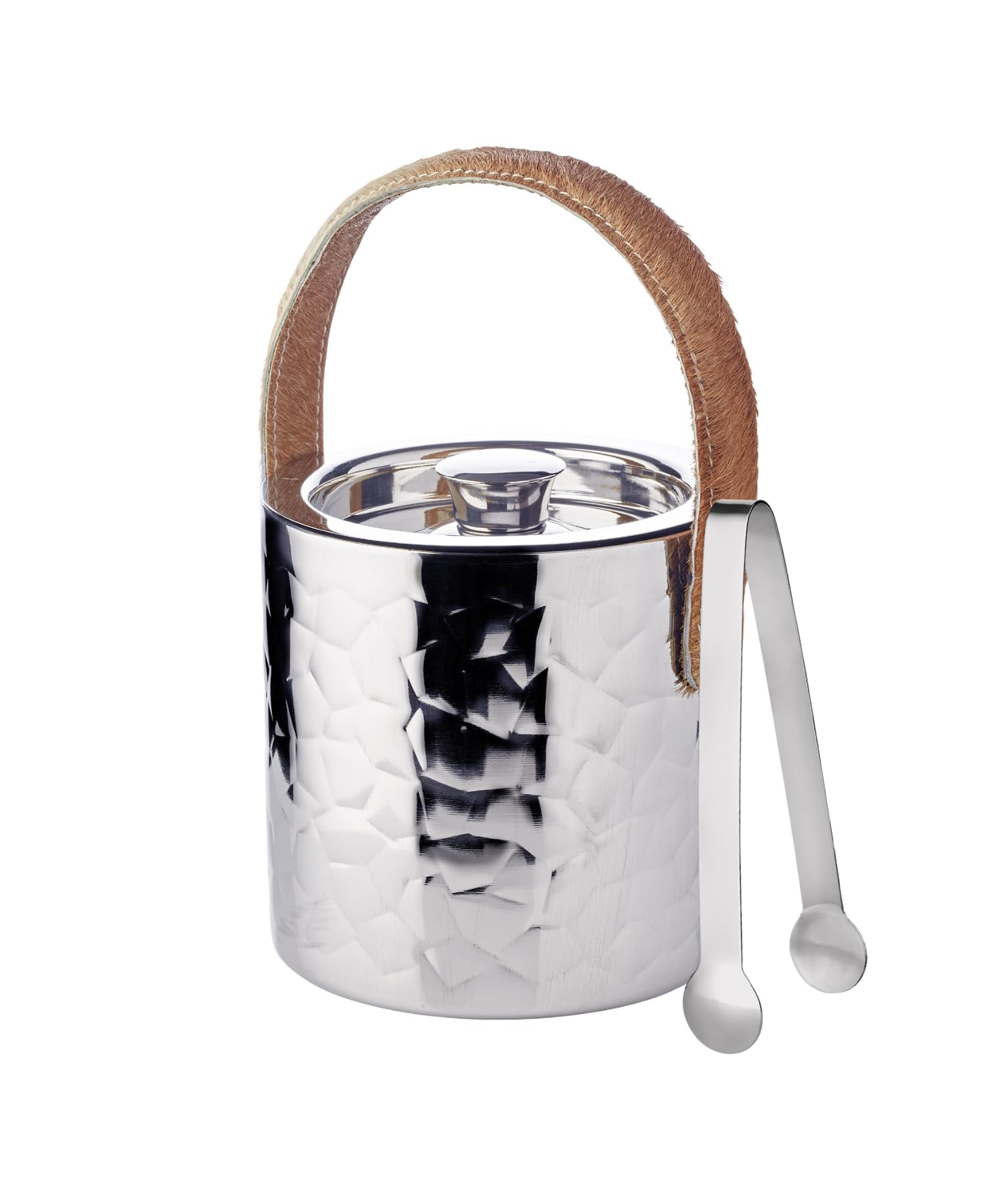 EDZARD Cubitera de hielo Capri (H 17 cm, Ø 15 cm), acero inoxidable pulido espejo, de doble pared, martillada, con tapa, con pinza para hielo y filtro – cubitera para cubitos, recipiente para bebidas