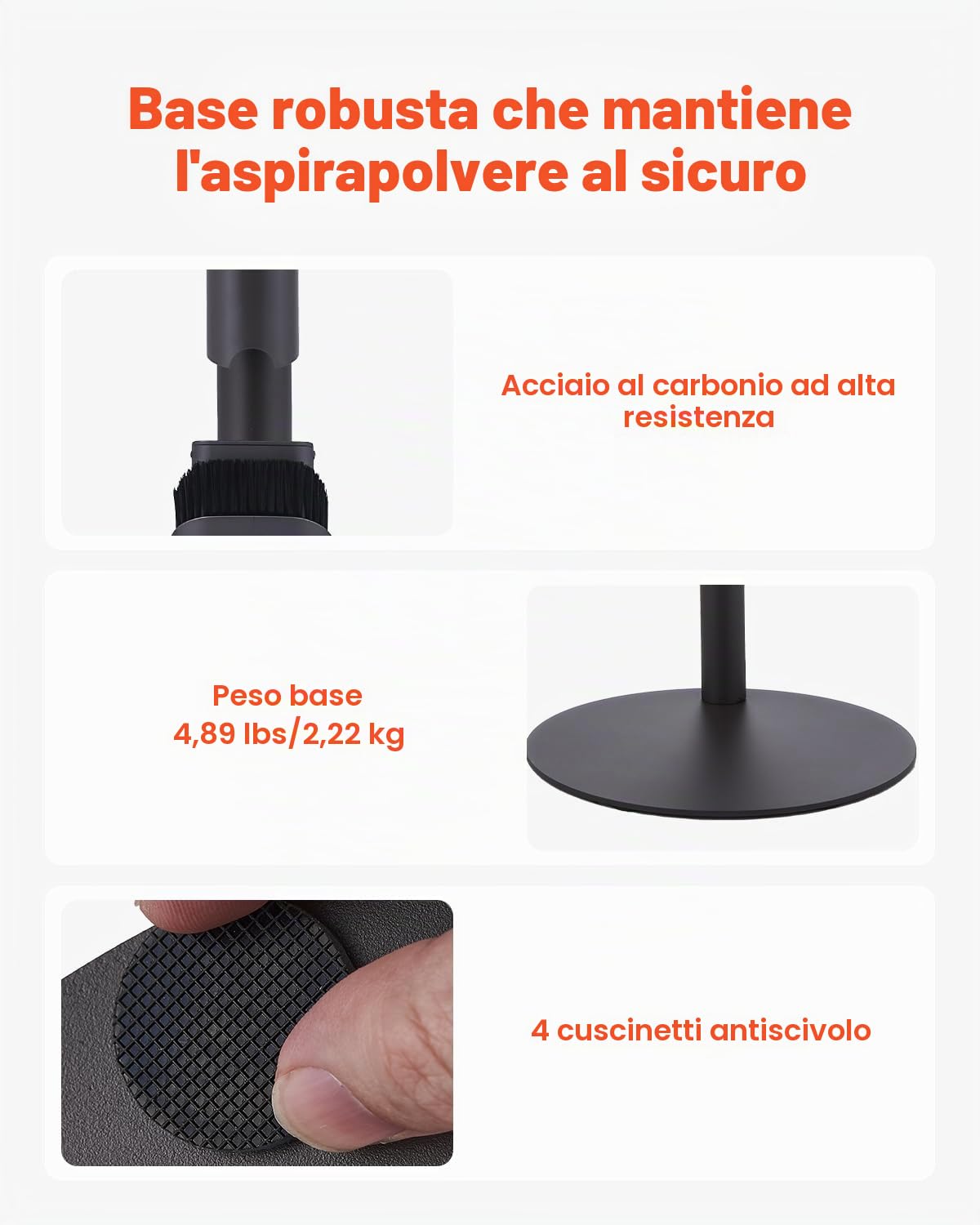 VEVOR Supporto per Aspirapolvere, Compatibile con Accessori della Serie V7 V8 V10 V11 V12 V15, Supporto Universale Porta Aspirapolvere con 4 Cuscinetti Antiscivolo e 3 Clip per Riporre 6 Testine