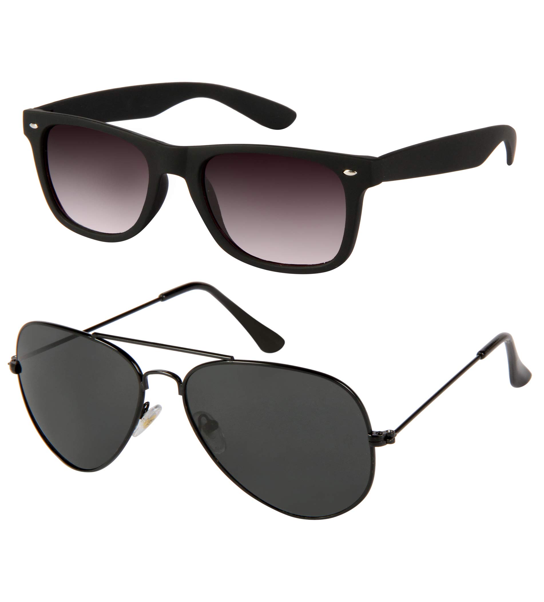 GANSTA Full Rim Branded Latest and Stylish Sunglasses | 100% UV Protected | Men & Women | Medium | GN3002-Blk-Blk-GN3006-Blk-GDPack of 2 Pc