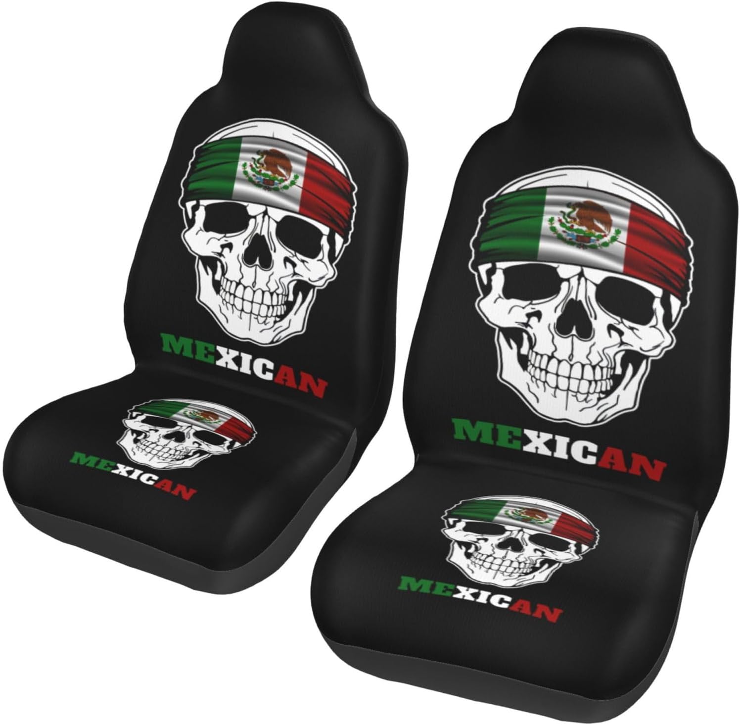 Skull Michoacan México Mexico Mexican Flags Car Seat Covers Seats 2 Piece Universal Fit Automotive Funny Cute Front Seat Covers for Women Men Easy to Install for Car Auto Trucks SUV
