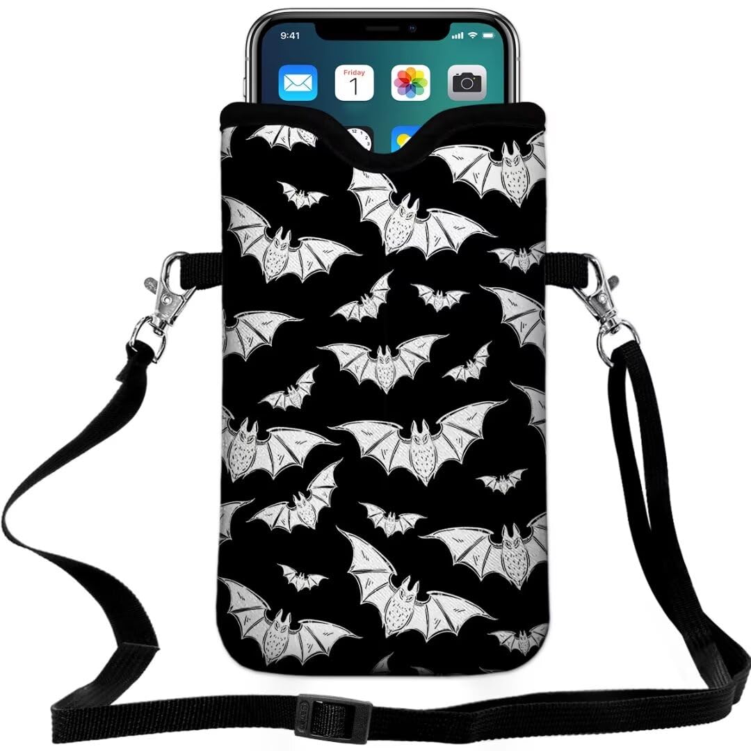 FREZORA Cell Phone Sleeves Bag Case Crossbody Neoprene Holder Lanyard Phone Pouch for Women Men 7.5 X 4.5 Inches - Bat