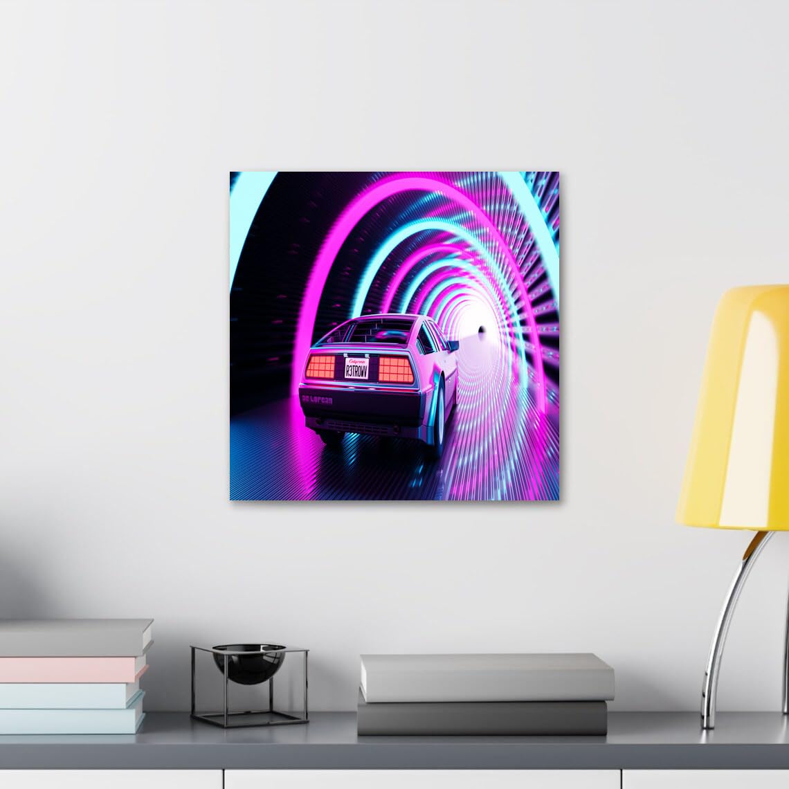 GADGETS WRAP Canvas Gallery Wrap Framed for Home Office Studio Living Room Decoration (10x10inch) - Delorean, The Time Machine.