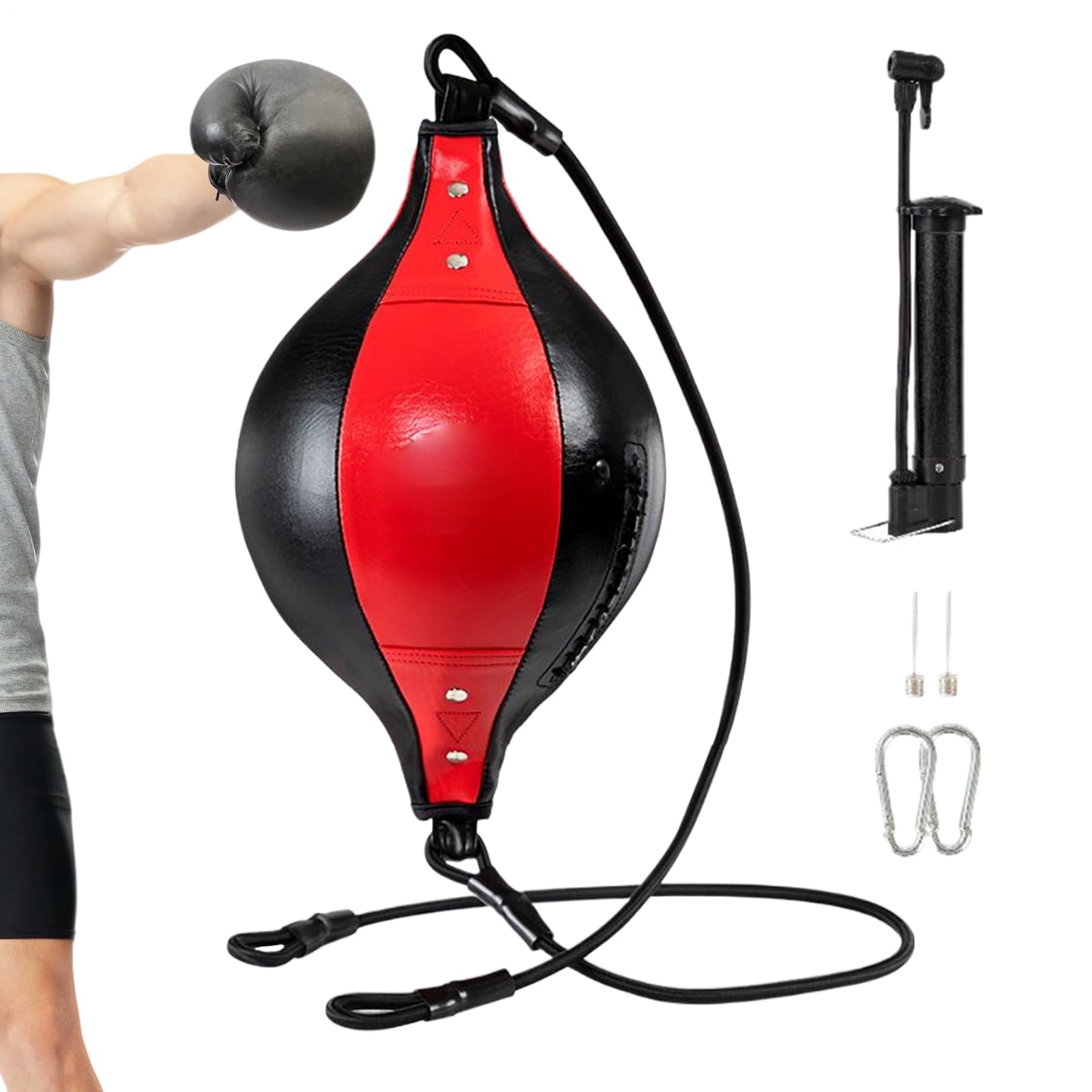 Boxing Speed Bag - Portable Punching Ball - Elastic PU Leather Double End Punching Bag for Gym Fitness Coordination Core Training Exercise Workout