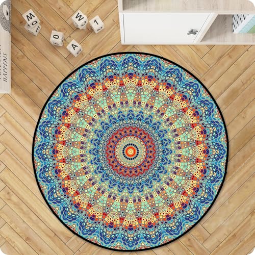 Tapete redondo antideslizante lavable 2 FT azul miniatura 5