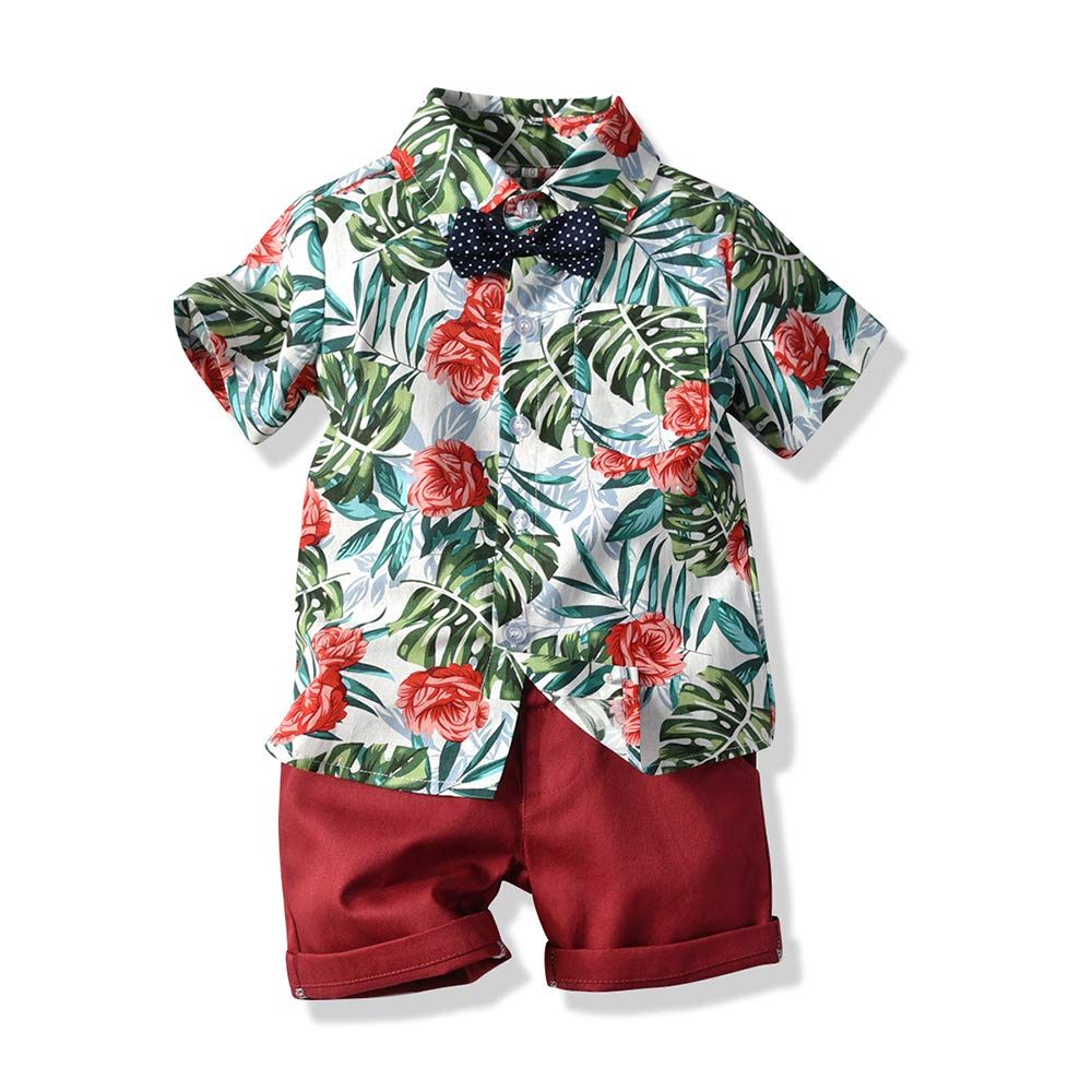 Ensemble Short Et Chemise Bébé Garçon - Style Hawaïen Manches Courtes - Coton Respirant - Pour Été