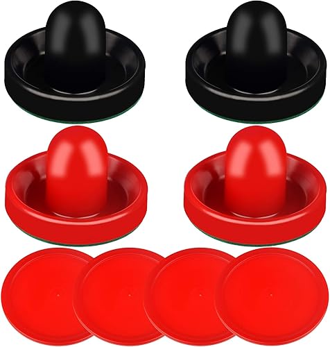 Empujadores de hockey de aire y discos de hockey de aire rojo, asas de portería, accesorios de repuesto para mesas de juego (4 Striker, paquete de 4