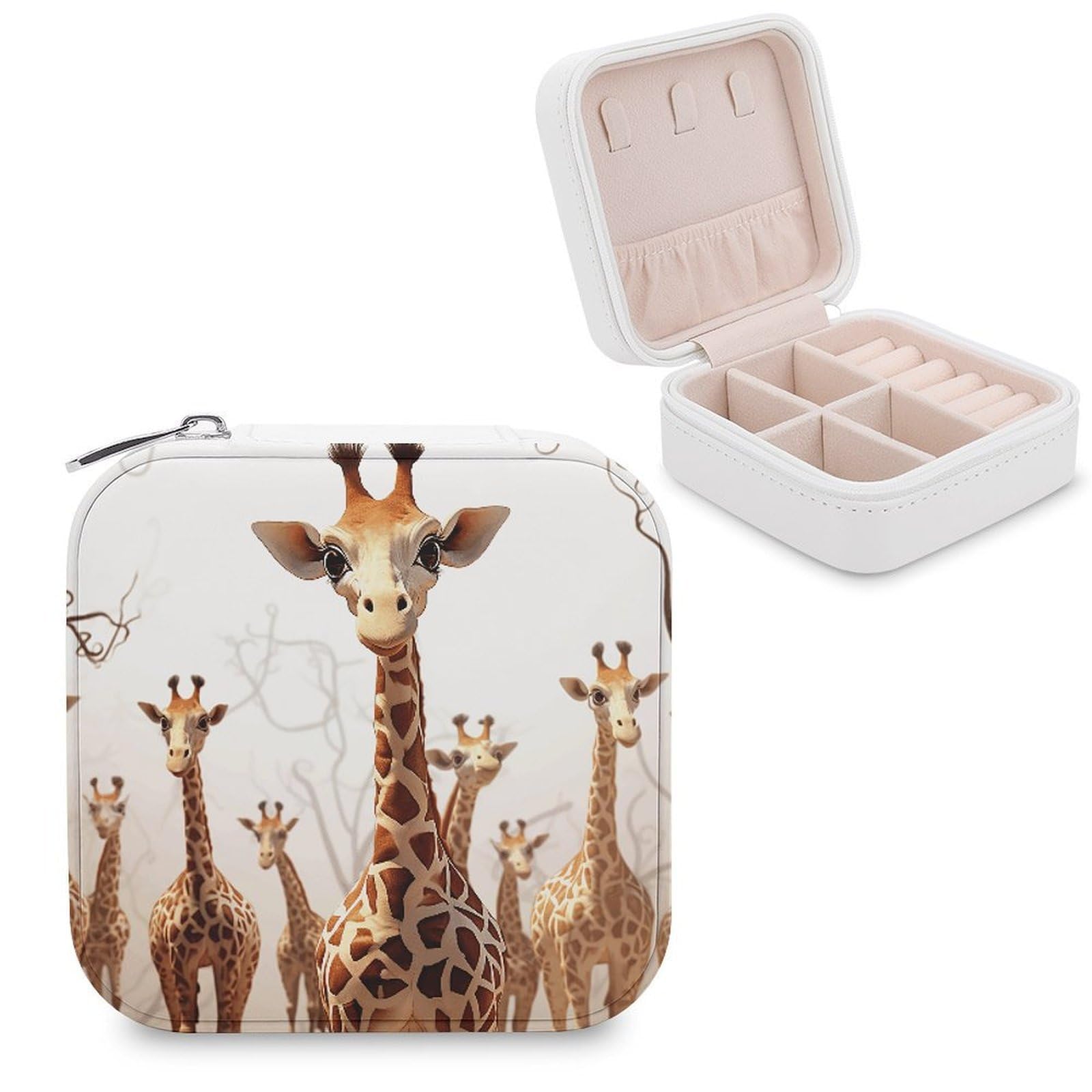 VstaDank Cute Cartoon Funny Giraffes Jewelry Box Exquisite Leather Jewelry Organizer Portable Trinket Organizer Fashion Travel Jewelry Case for Rings Earrings Necklaces Unique Gifts for Women