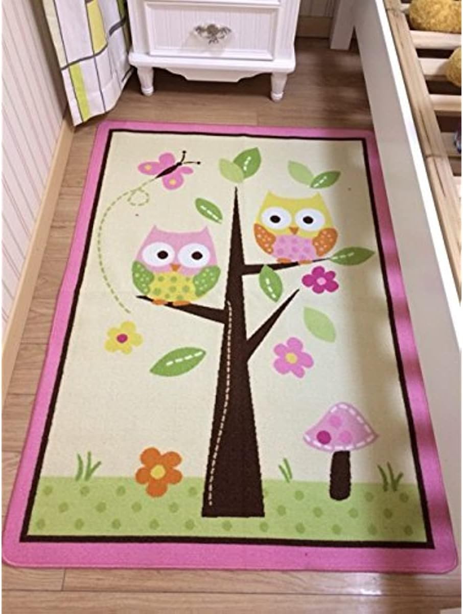 Unique Cartoon Owl Carpet,Designer Pink Fairy Girls Rug for Living Room,Delicate Butterfly Kids Rug