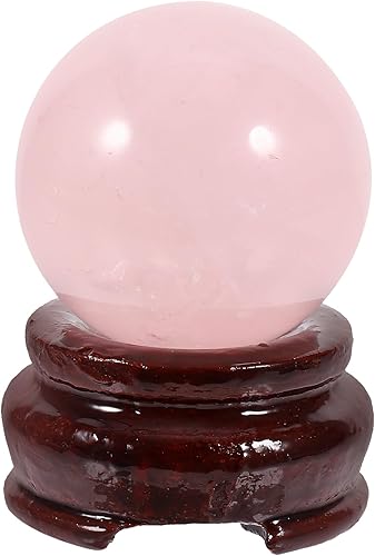 VANZACK Adorno de bola de cristal, esfera de cristal de cuarzo rosa con soporte, figura de escultura de bola, manualidades de bolas de cristal,