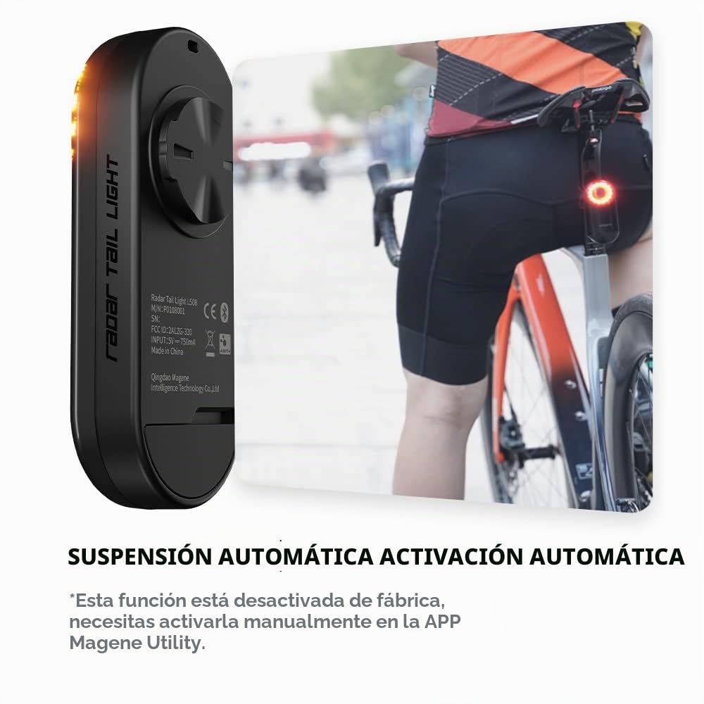 Magene L508 Luz trasera de radar de bicicleta, 5 modos de luz, luz trasera de bicicleta recargable tipo C para ciclismo MTB, bicicleta, batería de larga duración