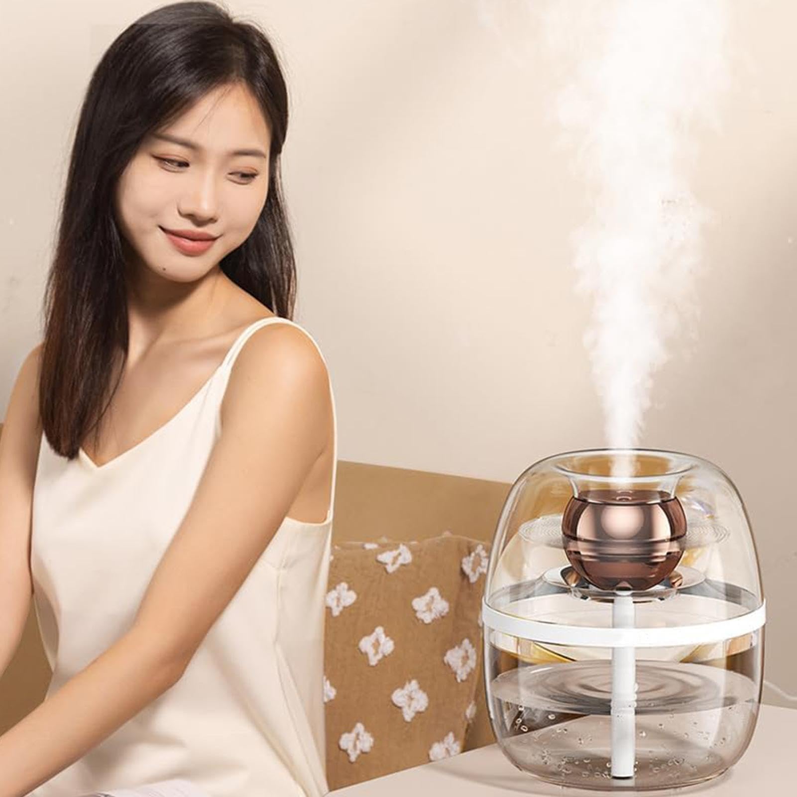 Humidificador para dormitorio con tanque de agua de 3 litros | Hidratante de aire de mesa con luz nocturna cálida para dormir y trabajar | Ideal para uso doméstico y de oficina