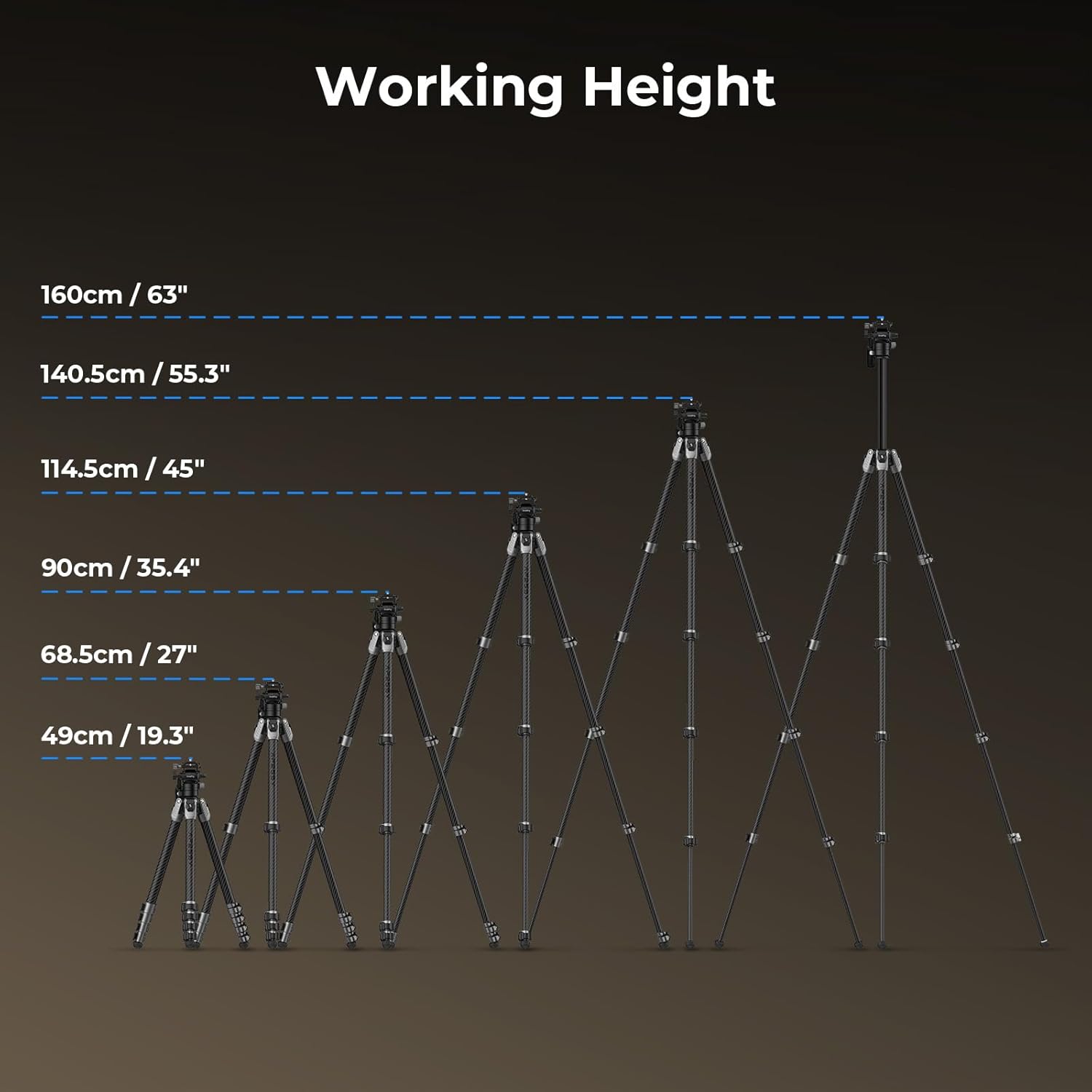 SmallRig 63" Portable Travel Tripod for iPhone and Camera, 160cm Carbon Fiber Video Tripod Stand with Compact Size 52cm/ 20.5" but 3kg Playload Fluid Head for Outdoor Photography AP255Pro