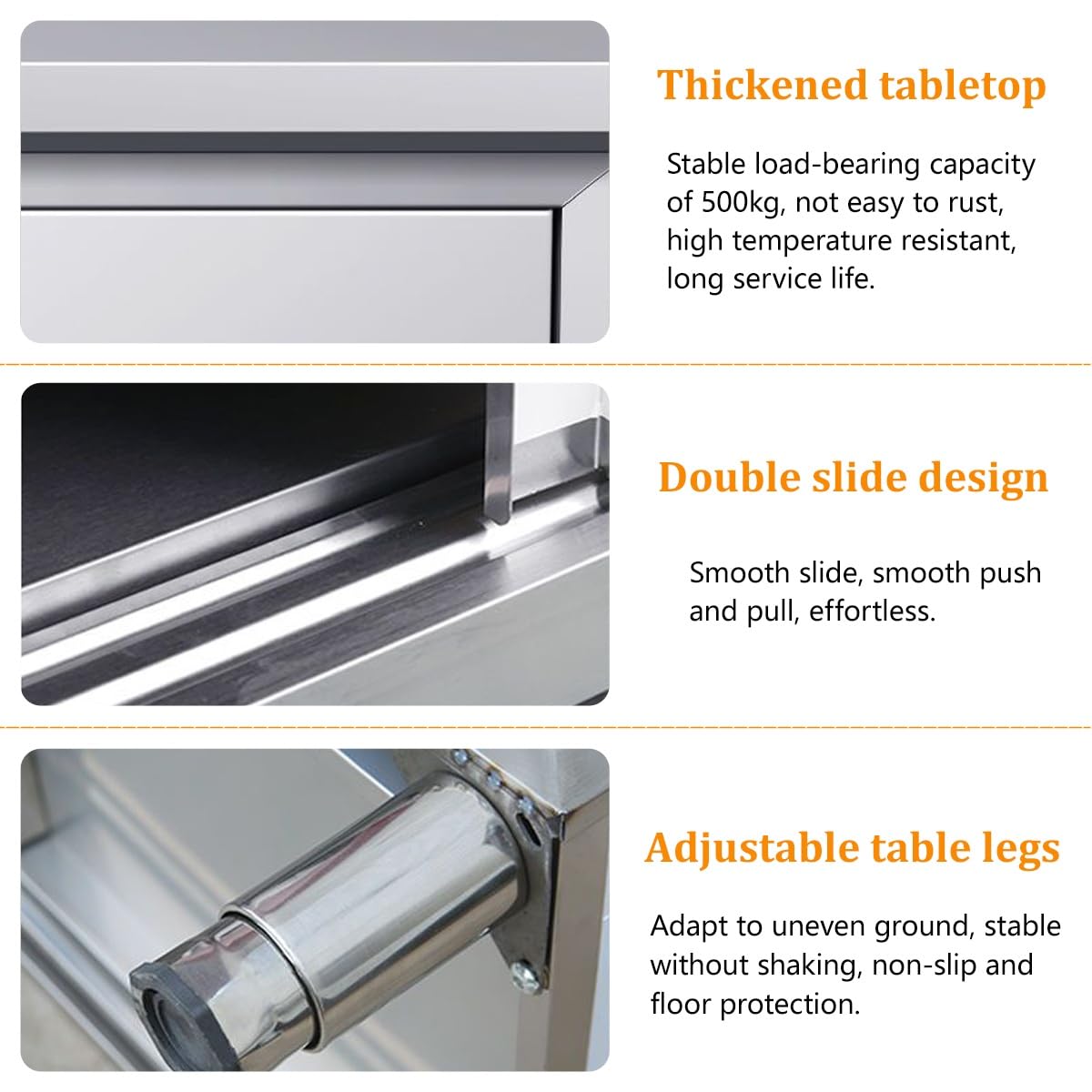 Mesa de trabajo de acero inoxidable con puerta corredera, mesa de preparación comercial resistente para cocina y restaurante, capacidad de carga de 1240 libras