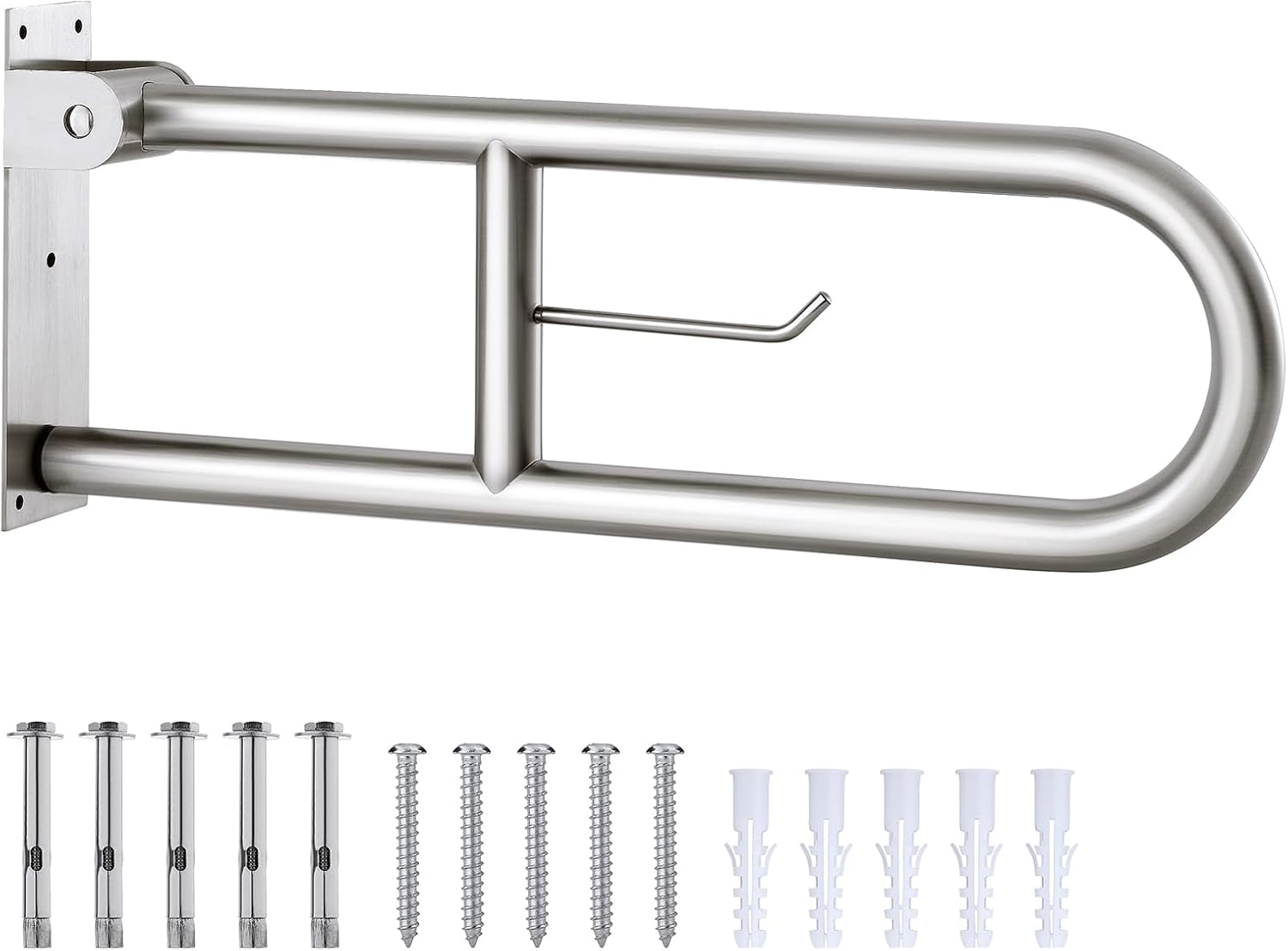 ROVATE Toilet Grab Bar with Paper Holder - 24 Inch Flip Up Handrail