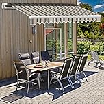 Green Bay DIY Manual Patio Awning, Multi-Stripe Retractable Gazebo Outdoor Canopy, Garden Sun Shade 3m x 2.5m
