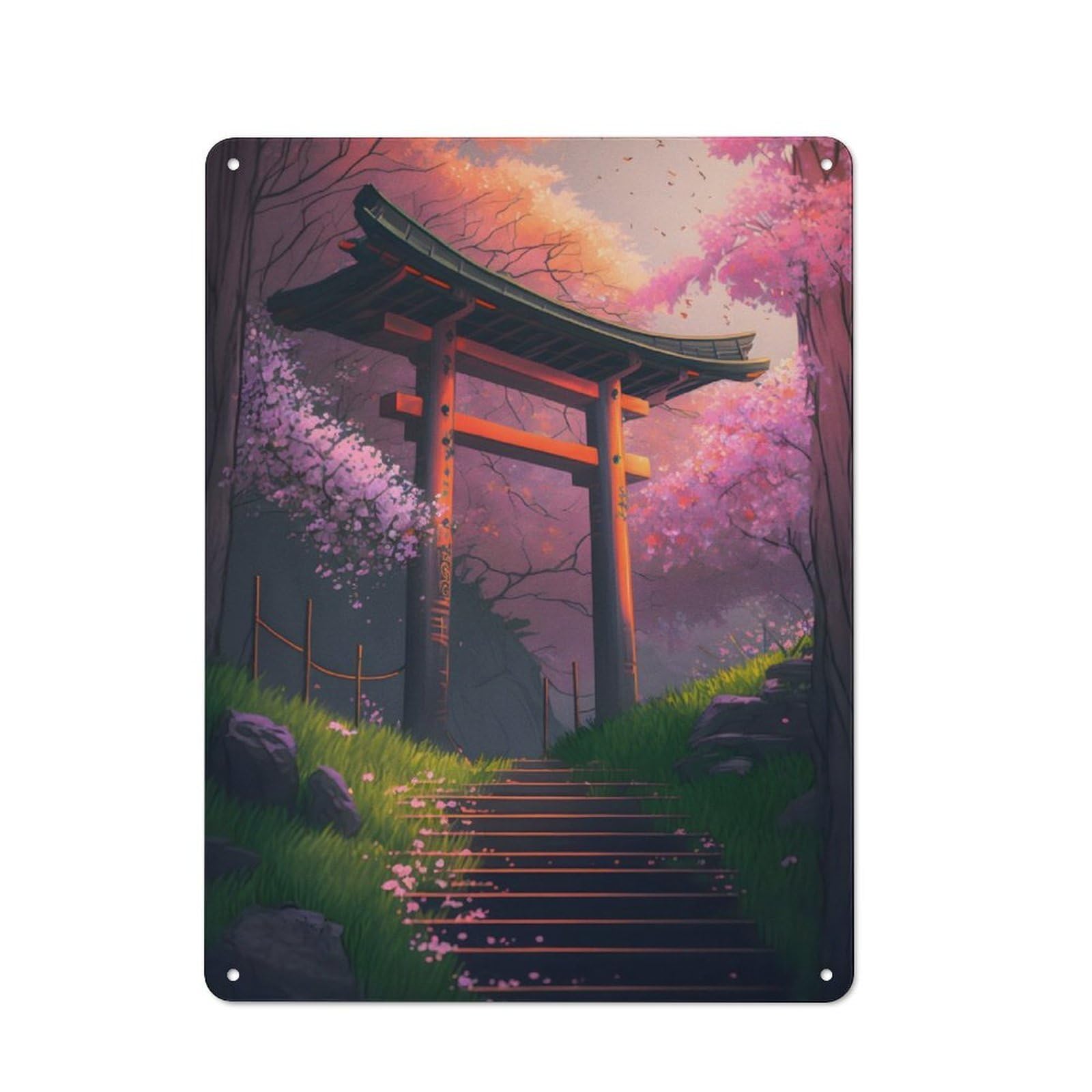 Junmoney Torii Gate In The Forest Retro Metal Wall Sign 40X30cm With For Workshop Wall, For Vintage Wall Decor Fans, For Garage And Workshop Walls