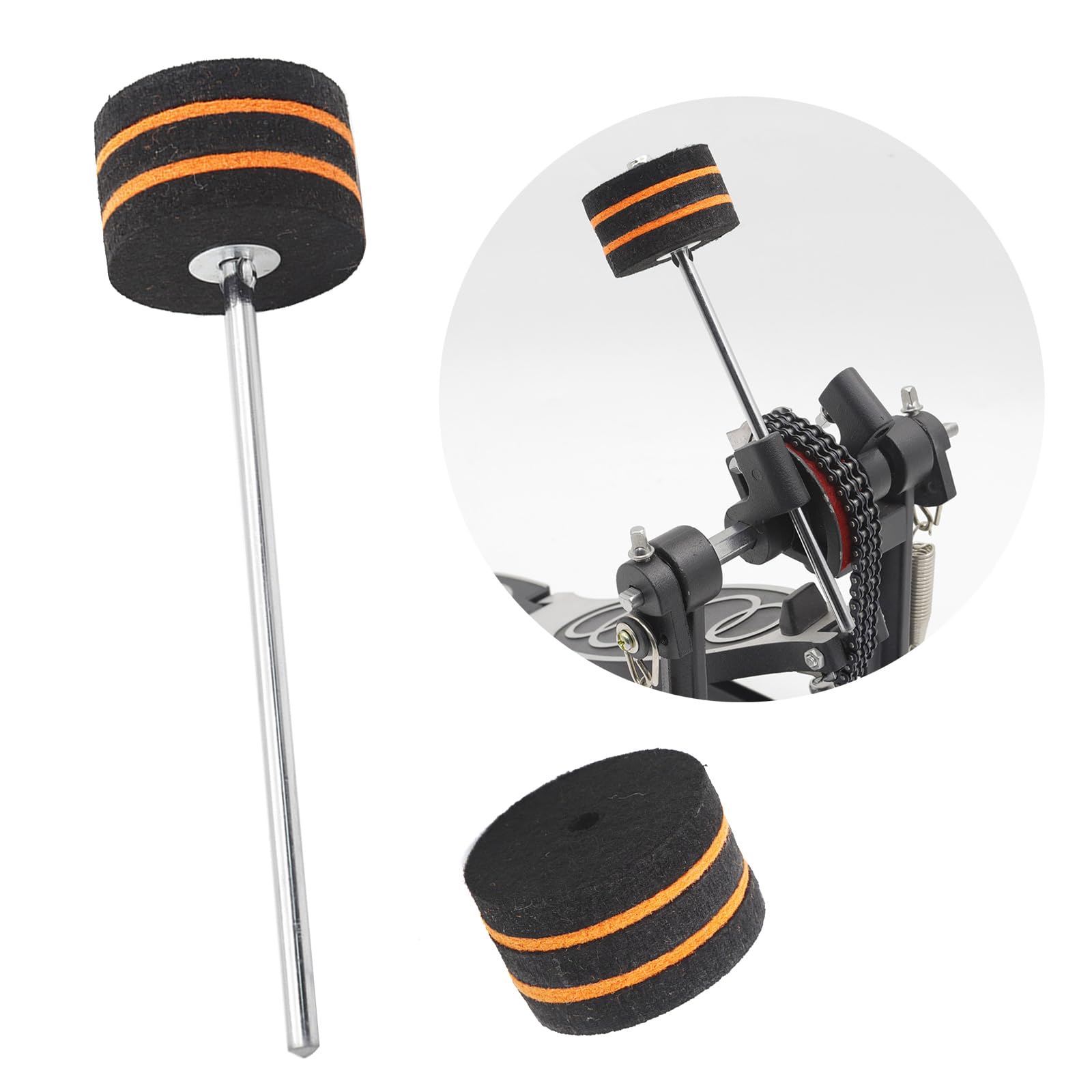 COOLHOOD 1 Piece Drum Beater Felt Pads Replacement Drum Foot Pedal Beater Hammer Head Percussion Instrument Accessories Part