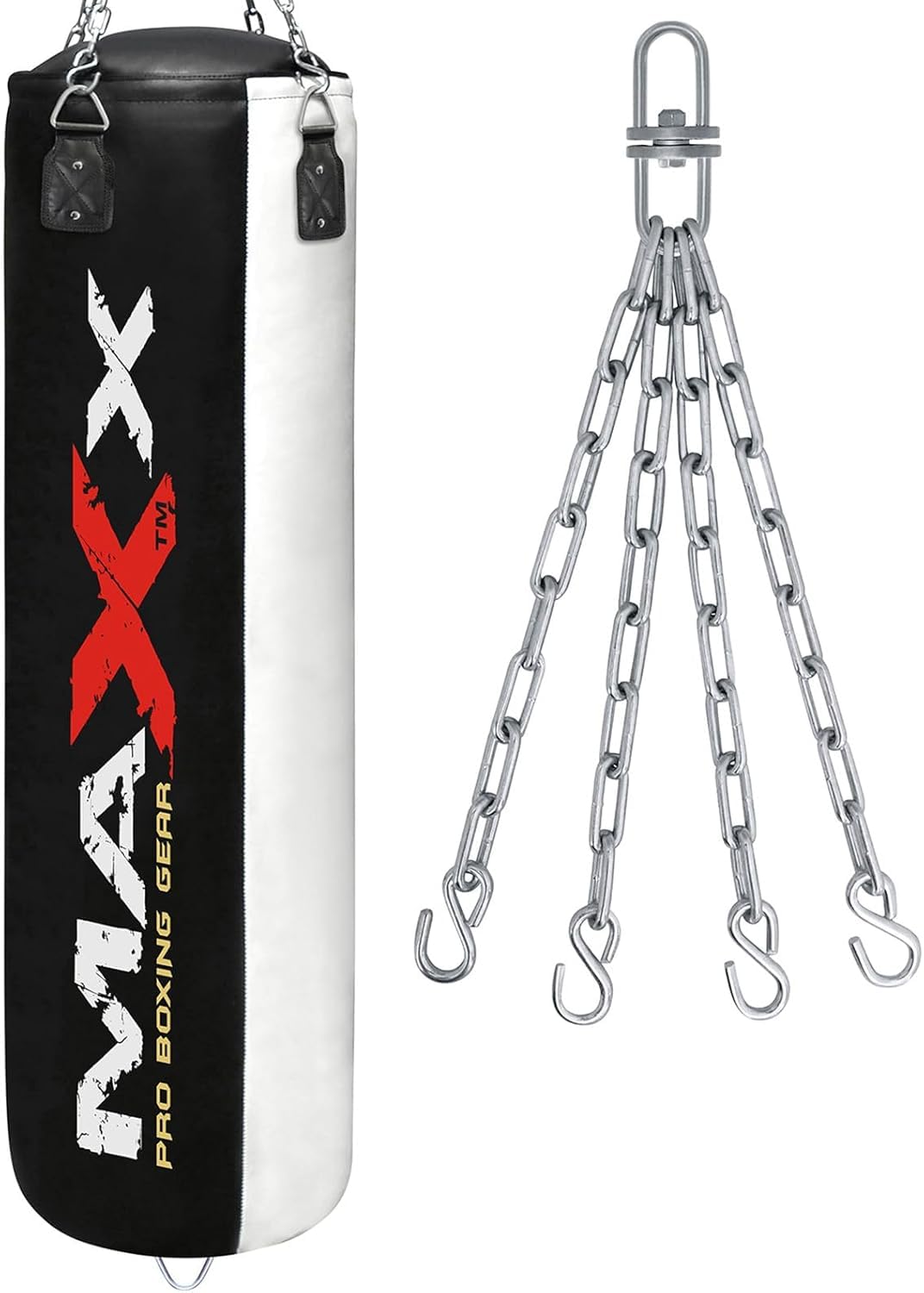 MAXX Multi Punchbags With Free Chain. Sizes 6FT, 5FT, 4FT, 3FT. (BLACK WHITE, 4FT)