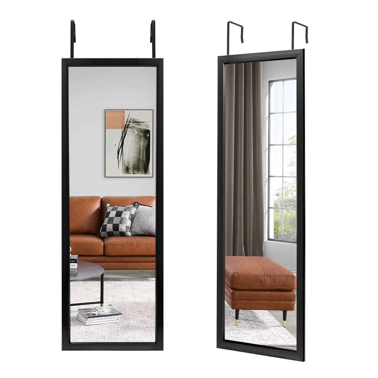 NicBex Over-The-Door Mirror Full Length Mirror for Door,Hanging Over Door or Leaning or Mounting,Hangers Included,Polystyrene Frame,Full Length Door Mirror for Bedroom,Dorm,Black, 47" x 18"