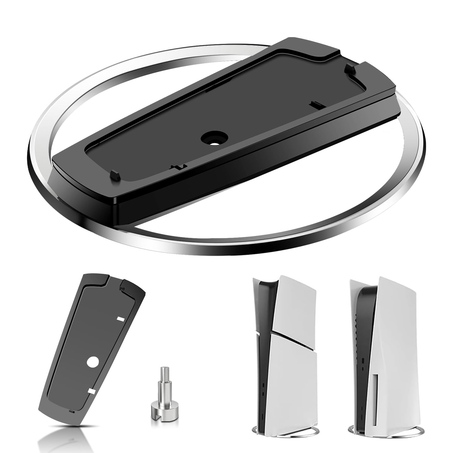 Vertikaler Standfuß für PS5 Slim/PS5 Disc & Digital Konsole, Basisständer für PS5 Zubehör, schwarzer vertikaler Konsolenständer mit Anti-Rutsch-Pad und Schraube