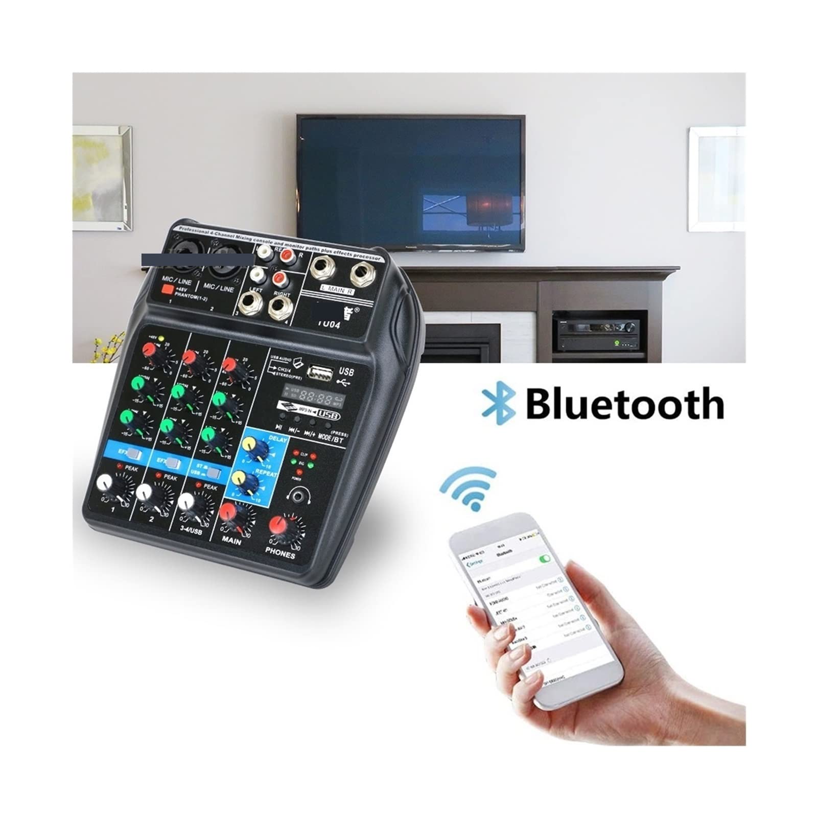 Attrezzatura per DJ per Feste Console di miscelazione del Suono di Registrazione Professionale 4 canali Mixer Audio USB Interfaccia Audio Audio Audio Mic 48V Phantom Power