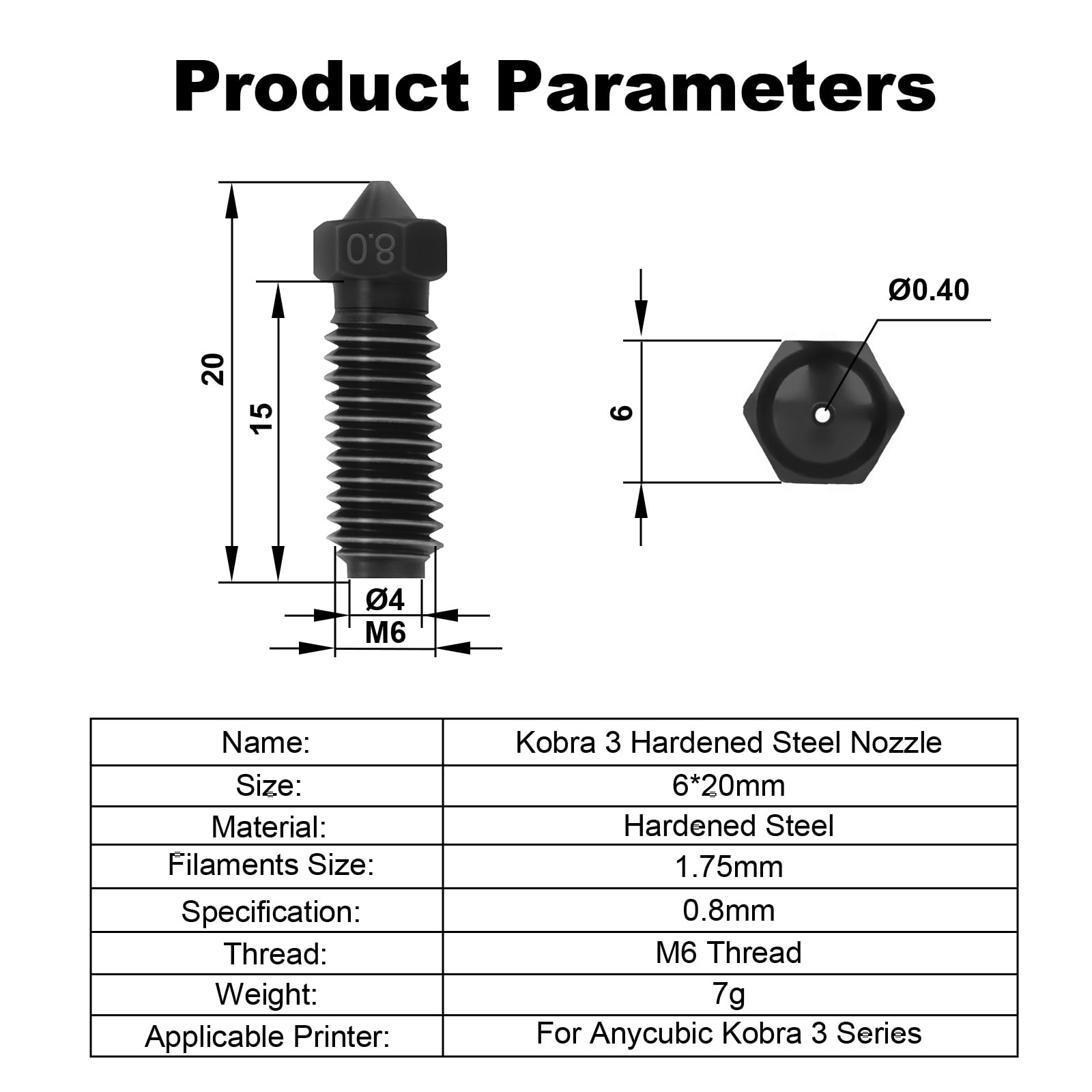 Pour Anycubic Kobra S1 buse dureté laiton 0.8 0.6 0.4 0.2 Kobra S1 Combo buse métallique Kobra S1 Hotend accessoires d'imprimante 3d  7