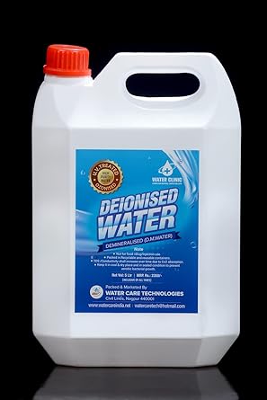 WATER CLINIC Deionized Water/Demineralised (DM Water) / Purification Softener/For Clinic Laboratory & Steam Appliances/Automotive Battery Cooling/Watering Plants / [Laboratory Certified] (5 Litre)
