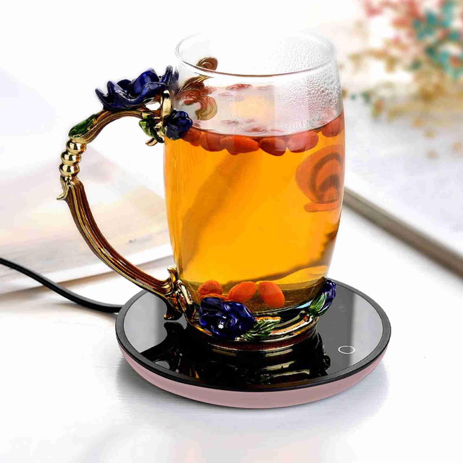 Respicefinem Electric Waterproof Touch Heating Cup Mat With Adjustable Temperature For Coffee Tea Milk In Office Home School EU 220V (EU Plug 220V)