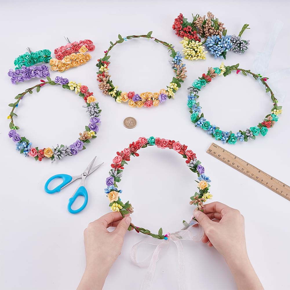 INFUNLY Lot de 12 couronnes de fleurs à faire soi-même, pour bricoler votre propre couronne de fleurs, bandeaux et bracelets faits à la main